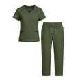 thumbnail image 5 of Lounge Set Summer Casual Oversized Shirts Women's Summer V-Neck Color Blocked Pocket Top Drawstring Pants Protective Suit Set Army Green Xl, 5 of 6