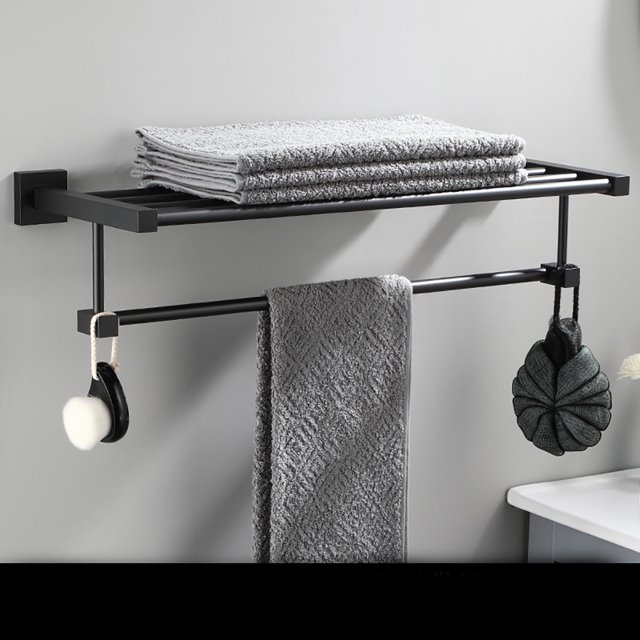 Toallero de baño, toalleros montados en la pared (negro, 60 cm) TUNC Sencillez