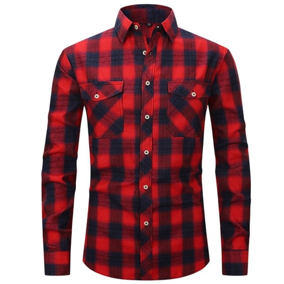 LIIPEE Men T-Shirts Casual Slim Fit Long Sleeve Turndown Collar Button Plaid Shirt With Pockets Man Comfortable Casual Daily Party Photoshoot Tee,,Xl