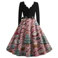 thumbnail image 3 of Women's Casual Fashion Christmas Holiday Print V-neck Vintage Dress for Retro Style and Party Occasions, Comfortable Women's Long Sleeve Holiday Dress,Pink,L, 3 of 3