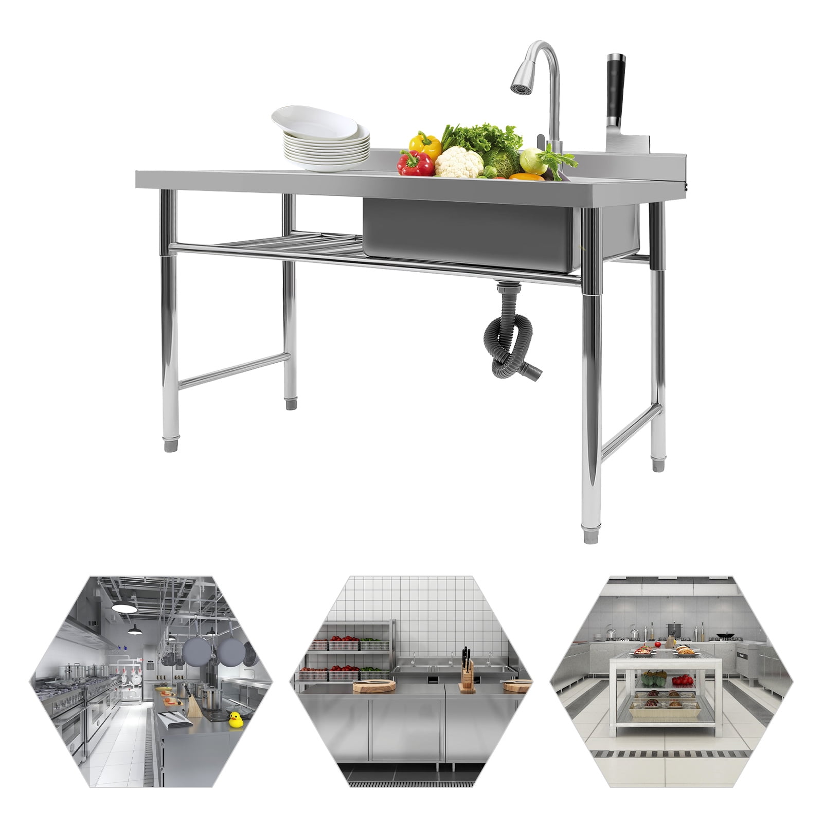 Stainless Steel Single Bowl Utility Sink, 47" x 24" x 32" Rectangular Prep Sink