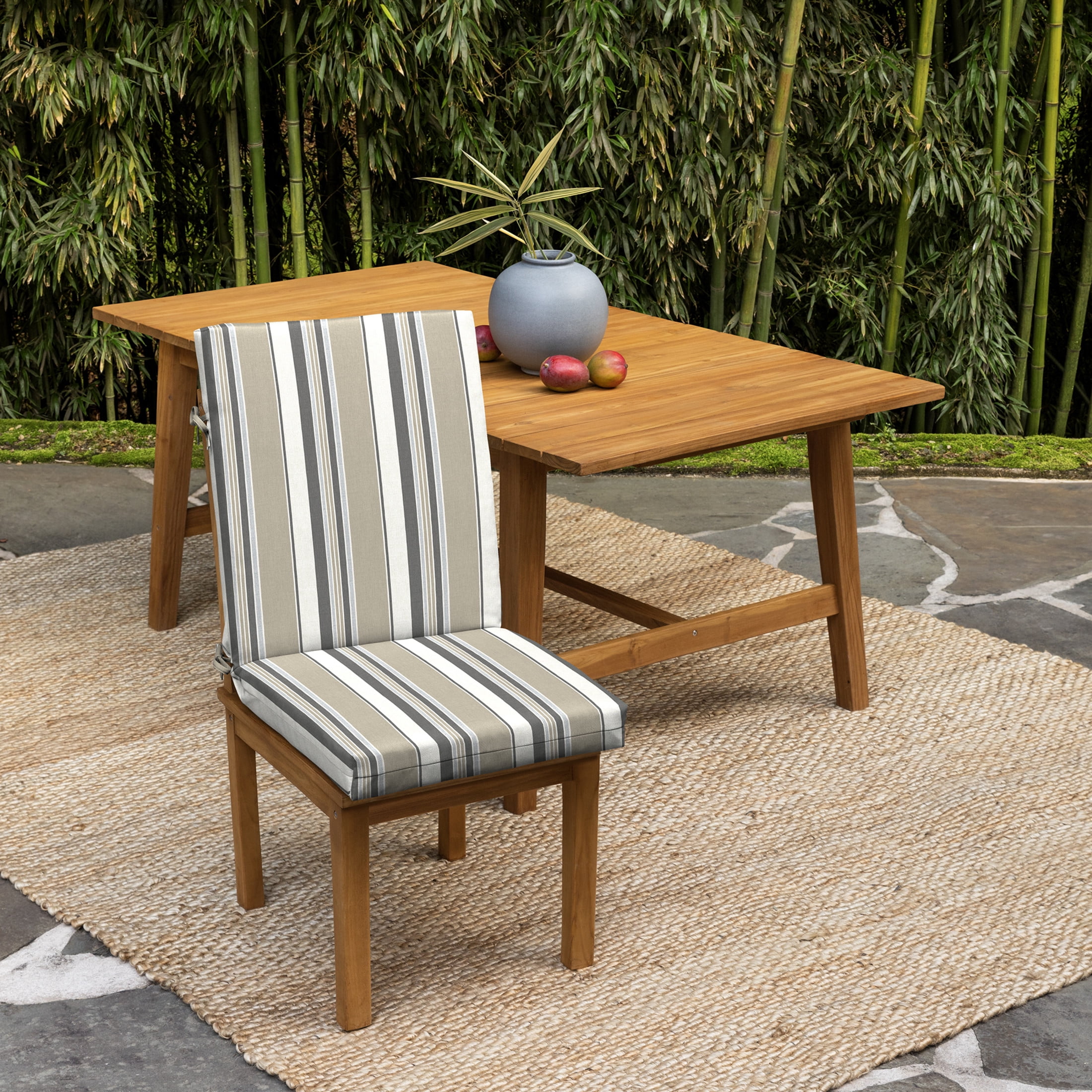 ARDEN 2-Pack earthFIBER Outdoor Patio Dining Chair Cushion, 20x44, Rain-Proof Seat Pad, Fade-Resistant Outdoor Cushion Taupe Grey Boardwalk Stripe
