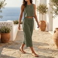 thumbnail image 7 of Women's 2-Piece Linen-Look Lounge Set, Sleeveless Crop Top with High Waist Drawstring Capri Pants, Summer Casual Beach Vacation Outfit Army Green L, 7 of 7