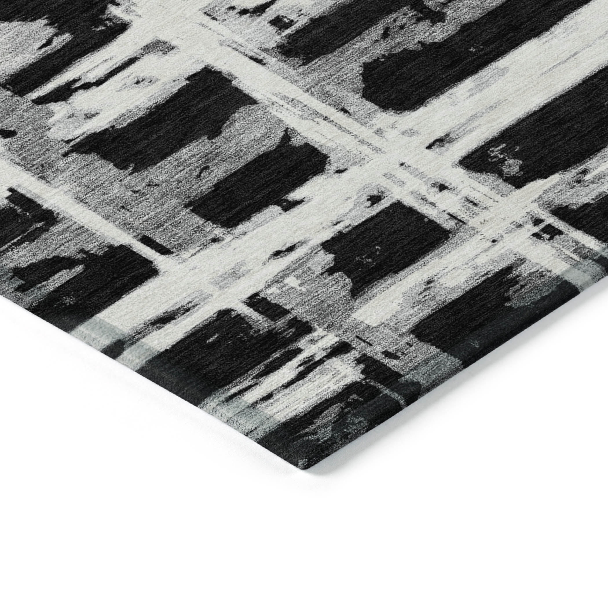Addison Rugs Chantille Indoor/Outdoor Transitional Stripes Black Washable Rectangle Rug, 1'8" x 2'6"