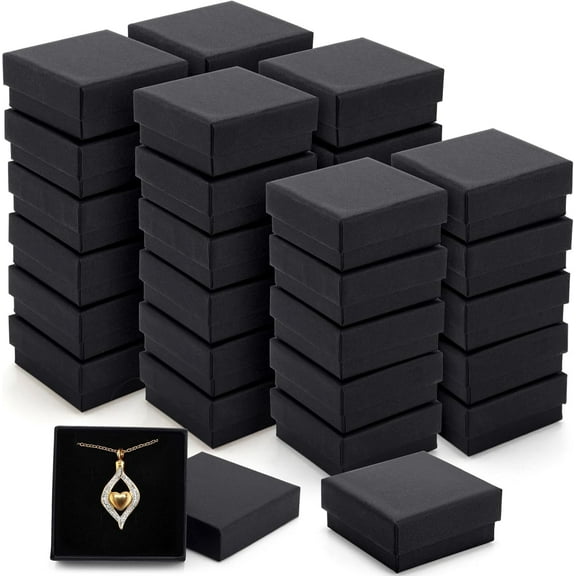 Lsupdaol 12 Pcs Cardboard Jewelry Gift Boxes Jewelry Boxes Packaging Small Earring Gift Box with Lids for Necklace Ring(Black,2.8 x 2.8 x 1.2 Inch)