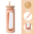 thumbnail image 3 of 600ml glass tumbler, with bamboo cover and straw, spill-proof glass bottle, with silicone protective cover, without BPA.-flesh colour-flesh colour, 3 of 5