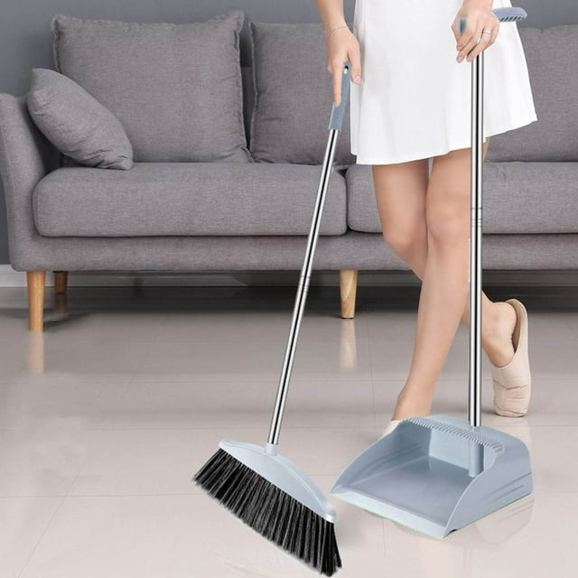 DPTALR Long Handle Brooms And Dustpan Squeegee Set For Office Home School Hotel Bar Kitchen Lobby Floor
