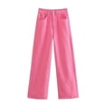 thumbnail image 4 of Cargo Jeans for Women Fashionable Pull On Stretchy Solid Color High Waist Straight Leg Jeans with Pockets, 4 of 5