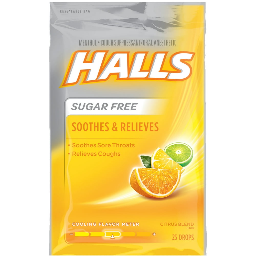 Halls Sugar Free Cough Suppressant Drops, Citrus Blend, 25 Ct Walmart
