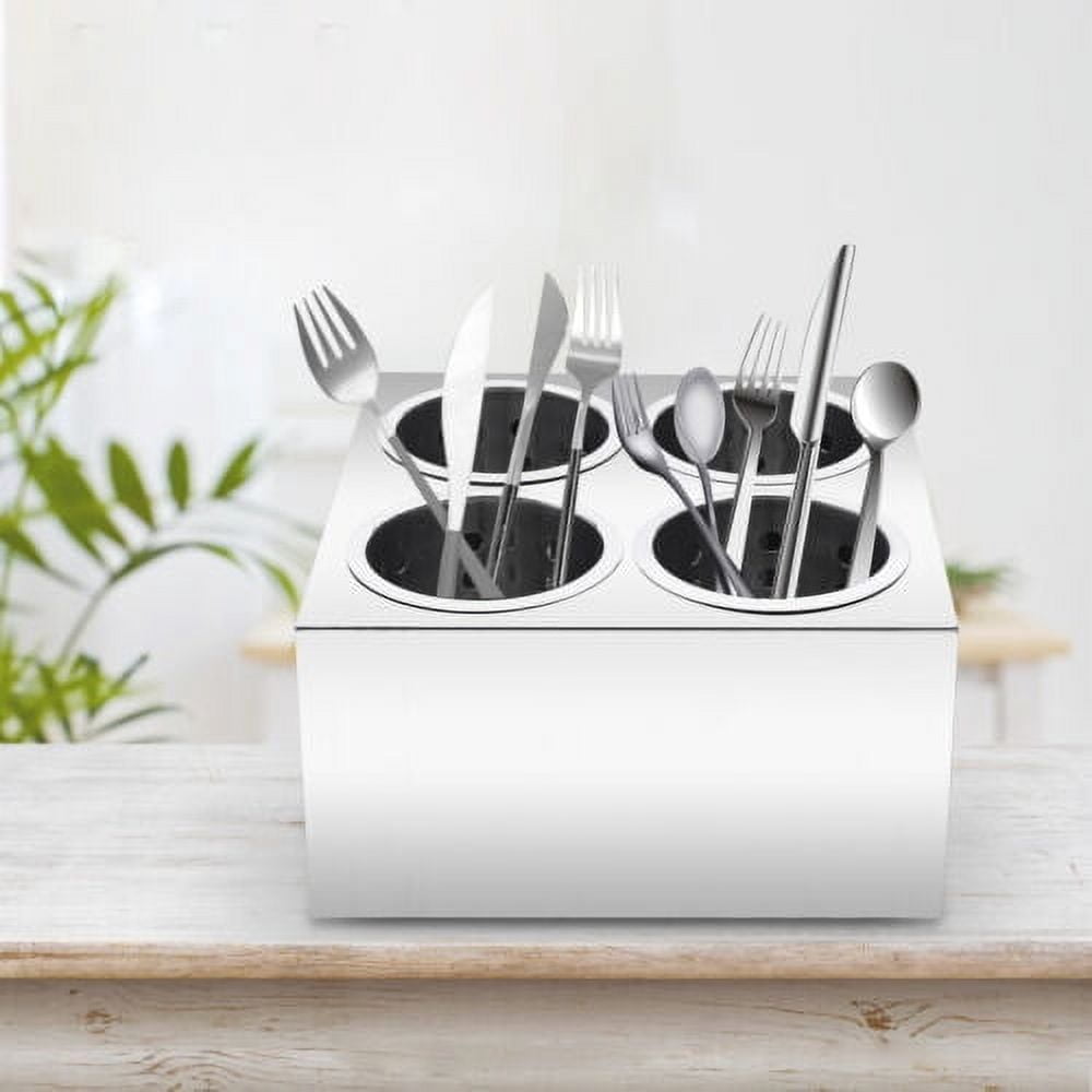 Commercial 4-Hole Cylinder Kitchen Utensil Holder Knife Fork Box Stainless Steel