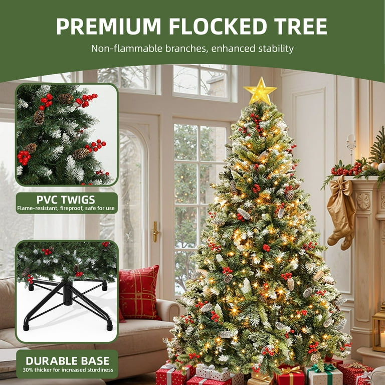 Uforic 7.5ft Pre-Lit  Artificial Christmas Tree with 1398 Branch Tips&550 Lights, Remote Control, Green