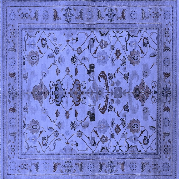 Ahgly Company Machine Washable Indoor Square Oriental Blue Industrial Area Rugs, 3' Square