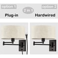 thumbnail image 2 of MOOSE Black Swing Arm Wall Sconce with Drum Fabric Shade Plug in Cord, 2 of 7