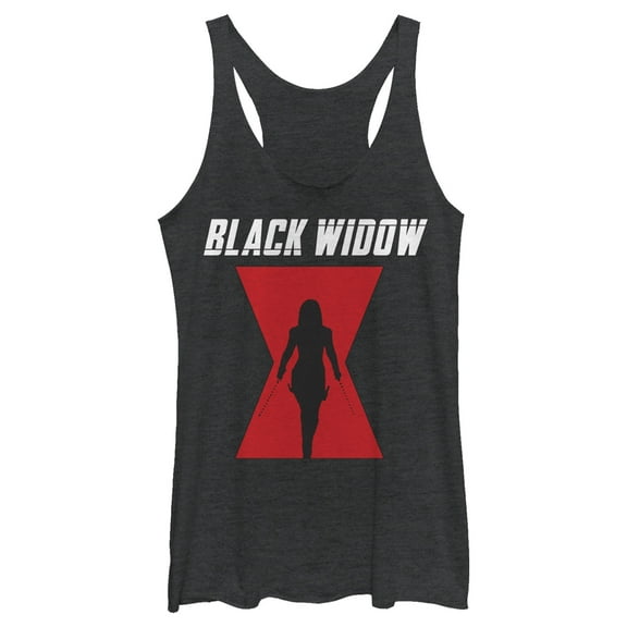Women's Marvel Black Widow Hourglass Silhouette Racerback Tank Top Black Heather Large