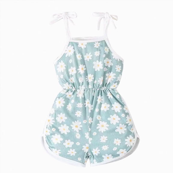 GEWSEY Toddler Baby Girl Summer Clothes Floral Romper Tie-Up Strap Halter Jumpsuit Summer Sling Playsuit 18-24 Months Green