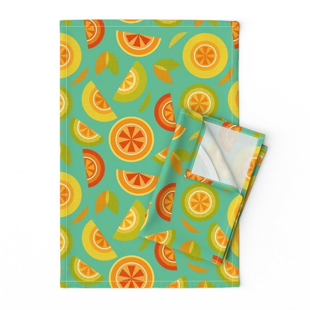 Citrus Oranges Lemons Limes Linen Cotton Tea Towels By Roostery Set Of 2 Walmart Com Walmart Com