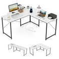 thumbnail image 1 of Gymax Bureau d'Ordinateur en L Réversible de 95 Pieds' pour 2 Personnes, Longue Table, Support d'Écran, Blanc, 1 of 10