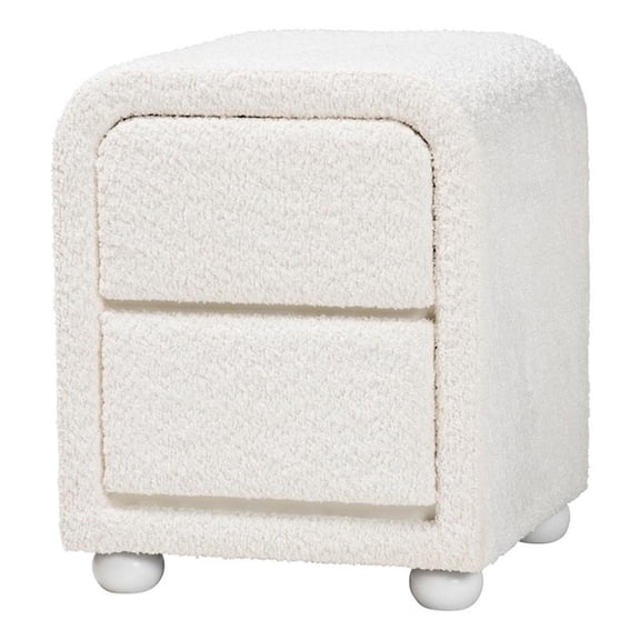 Baxton Studio Bonilla White Fabric and Rubberwood 2-Drawer Nightstand