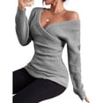thumbnail image 6 of Baqcunre Sweaters For Women Women's Fall And Winter Solid Color V Neck Comfort Fit Knit Off The Shoulder Casual Pullover Sweater Hoodies For Women Fall Outfits Women Trendy Grey S, 6 of 8