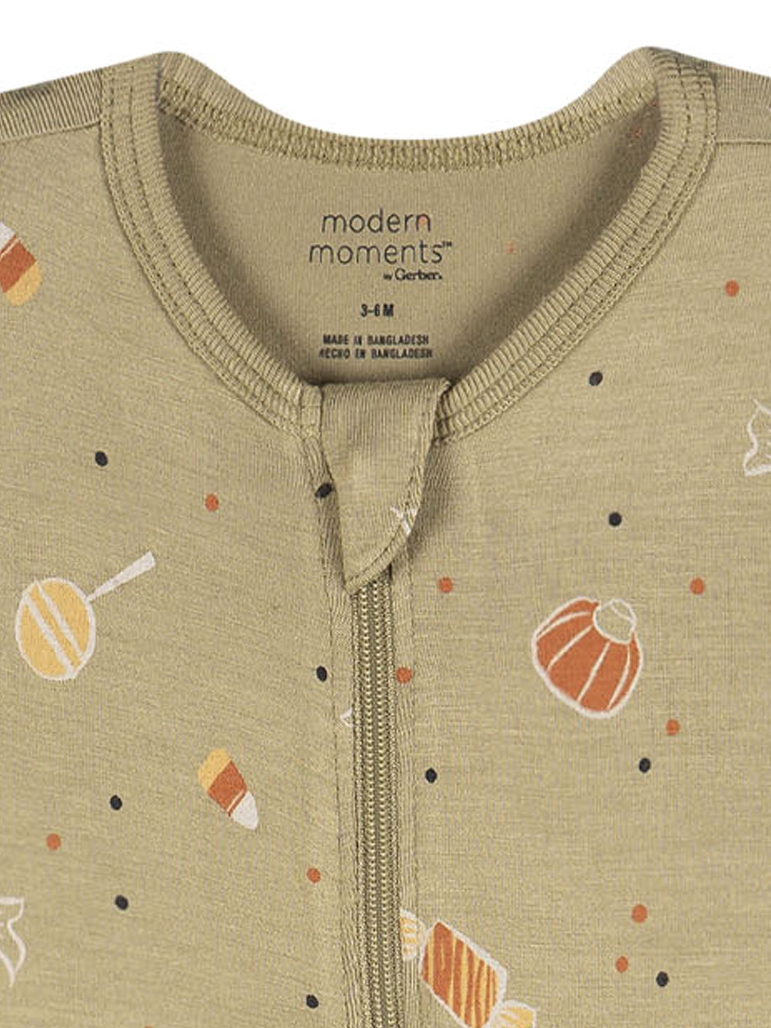 Modern Moments by Gerber Neutral Two-Way Zip Halloween Viscose Sleep ´N Play Footed Pajama , Sizes Newborn - 6/9 Months