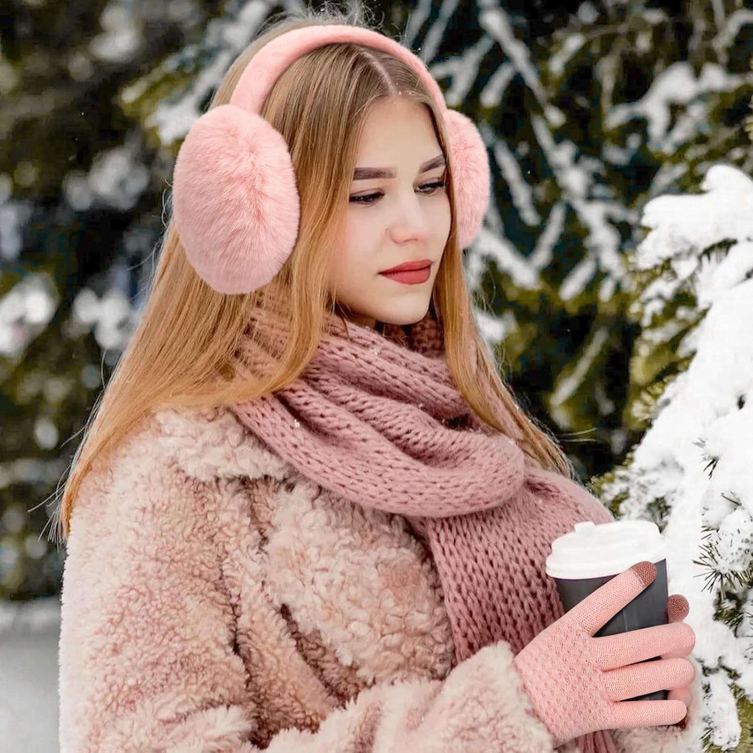 Fashion Winter Ear Muffs for Women Faux Fur Warm Earmuffs Cold Weather Fluffy Ear Warmers Foldable Ear Covers Headband