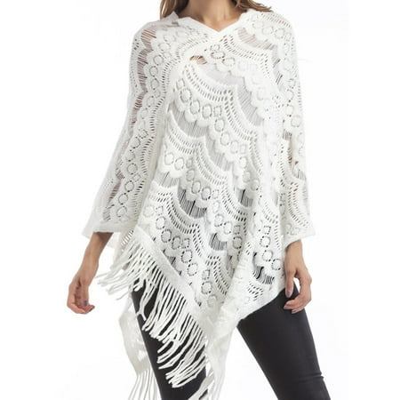 Cardigan Cape - Women Knit Batwing Top Tassel Shawl Poncho Cape Tassel Cloak Cardigan Coat Sweater Jacket Outwear Hollow out
