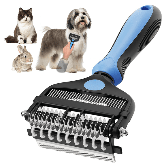 LHYXU 3-in-1 Dematting Comb and Undercoat Rake for Dogs and Cats, Blue