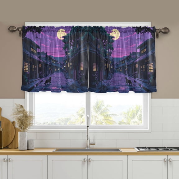 Yayeee Kitchen Curtains Tier Set of 2 Light Filtering 57"x24" Over Sink Window Panels, Purple Street