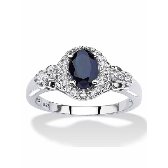 PalmBeach Jewelry Oval-Cut Genuine Blue Sapphire or Green Peridot and White Topaz Halo Cocktail Ring in Yellow Gold-Plated or Sterling Silver