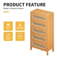 thumbnail image 2 of DWVO 5 Drawer Dresser, 47" Tall Rattan Vertical Dresser with Metal Handles, 5 Layers Wood Storage Cabinet, Chest of Drawers for Bedroom, Living Room, Oak Color, 2 of 6