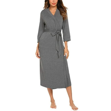 IDALL Robes for Women Nightgowns for Women Robe of Sleeve Long Kimono Robes Bathrobe Lightweight Sleepwear Loungewear with Belt Pajamas Women s Lingerie  Sleep & Lounge Dark Gray S