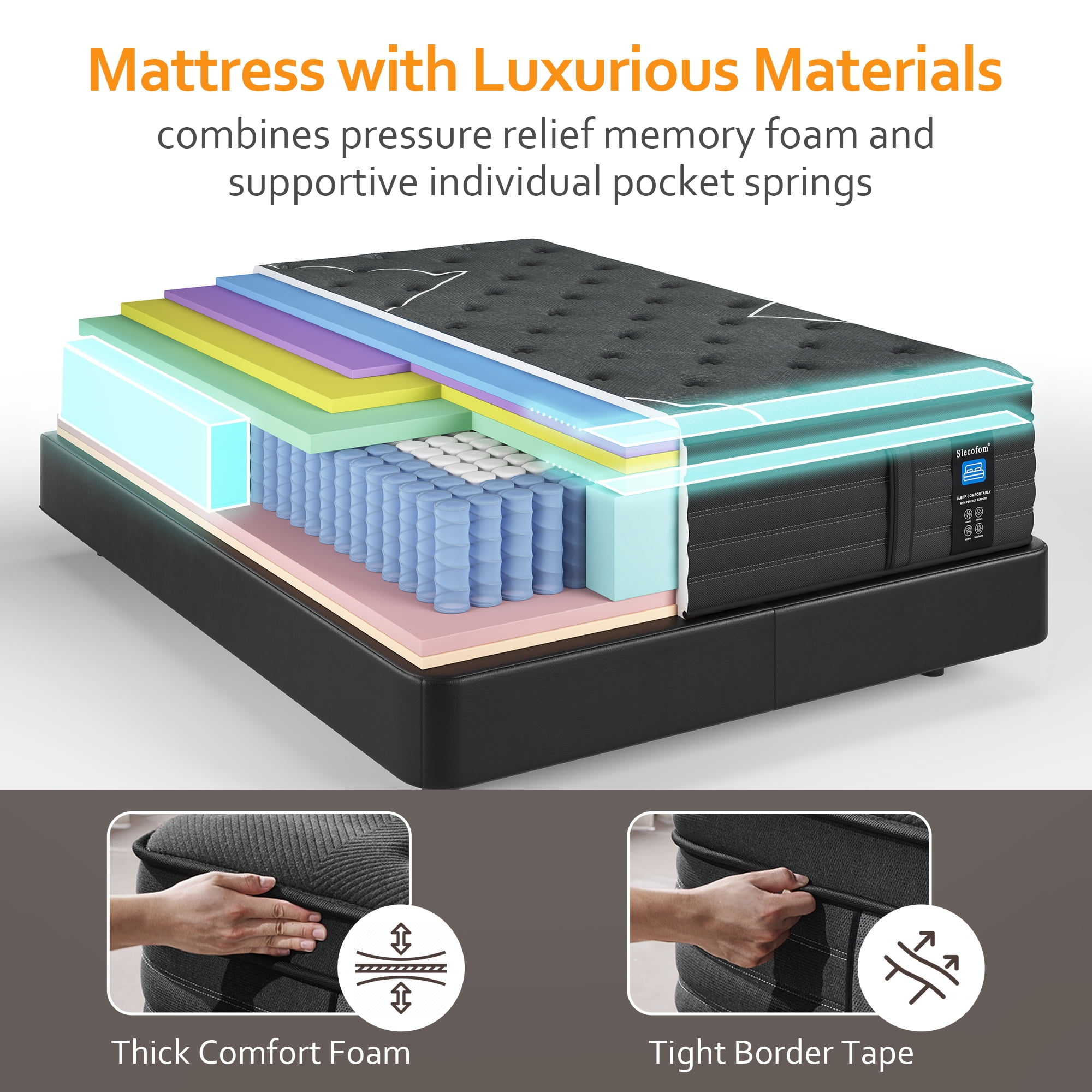 Extra Firm King Mattress, 14 Inch King Size Mattress, Hybrid Mattress in a Box with Foam Encased Edge Line, Firm Edge Support, Cooling Sleep & Pressure Relief, with Motion Isolation