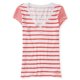 thumbnail image 1 of Aeropostale Camiseta básica con cuello en V a rayas para mujer, roja, pequeña Aeropostale Camiseta básica, 1 of 2