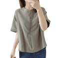thumbnail image 7 of Uaswgudfs Women's Striped Henley Shirt, Short Sleeve V Neck Loose Fit Casual Blouse, 7 of 7