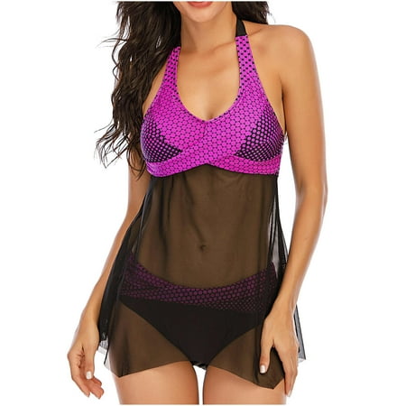 

Finelylove Swimsuit Women Two Piece Padded Sport Bra Style Bikini Purple S
