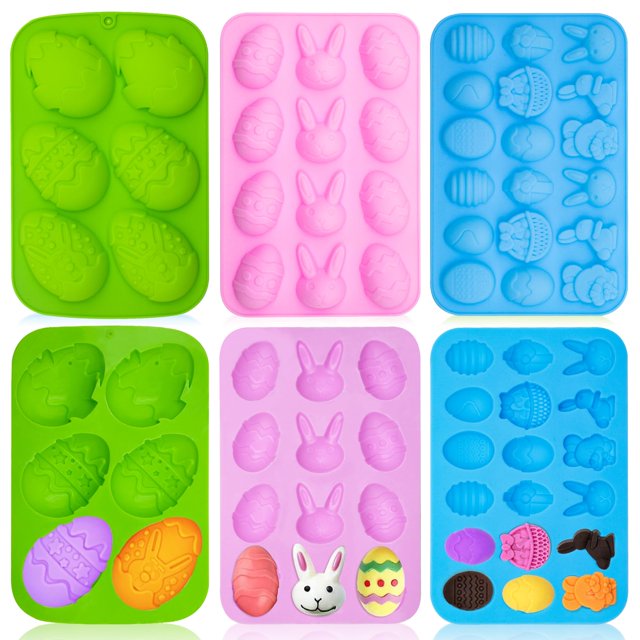 Juego de moldes de silicona con forma de huevo y conejito de pascua, chocolate y caramelo