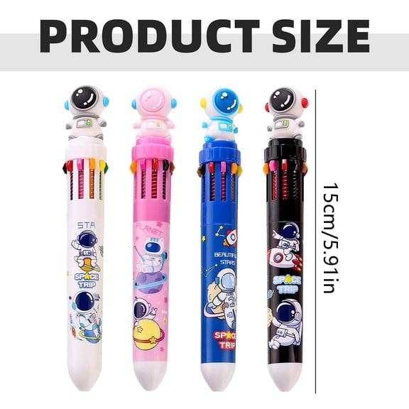 Clearance Under $1.09! 1PC 10-Color Retractable Ballpoint Pen, Multicolor Rocket Astronaut Design Pen, Plastic, for Creative Writing, (One Size, Assorted)
