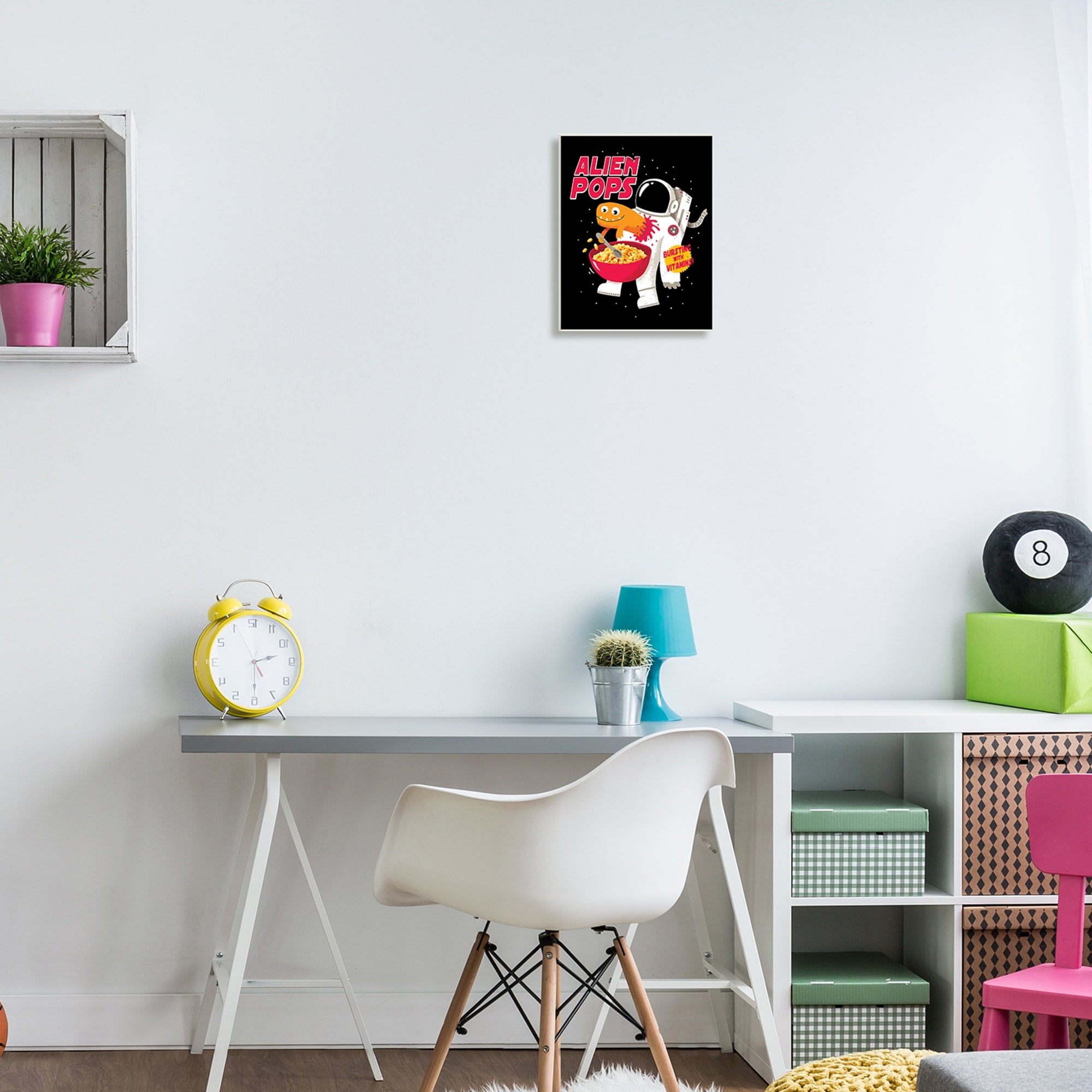 Stupell Industries Alien Pops Bold Modern Cartoon Character Cereal Wood Wall Art, 10 x 15, Design by Michael Buxton