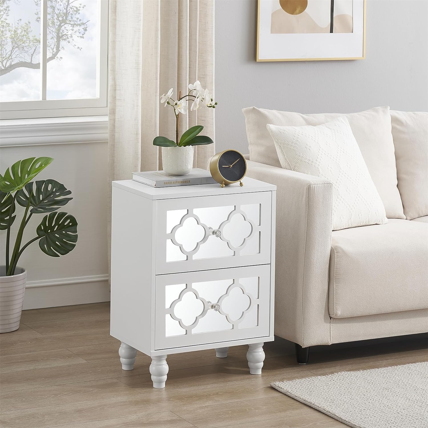 Mirrored Nightstand Set of 2, End Table Bedside Table with 2 Storage Drawer Dressr and Wood Legs