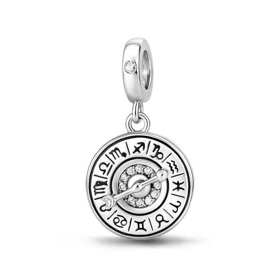 925 Sterling Silver Zodiac Sign Disc Dangle Charm For Bracelets & Bangle Pendant Jewelry