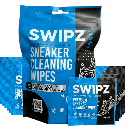 SWIPZ Sneaker Wipes - All Purpose Shoe Cleaning Wipes - Individually Wrapped - 12 Count