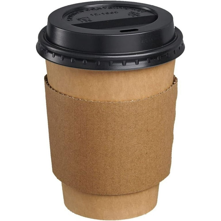 Gusto 12 oz Kraft Paper Coffee Cups with Black Lids & Coffee Sleeves, 50-Pack