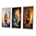 thumbnail image 3 of Designart "Raid To The Tresor Pirate Boat" Pirate Framed Wall Art Set Of 3 - Yellow Pirate Frame Gallery Set For Office Decor, 3 of 6
