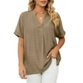 thumbnail image 1 of FJUCHAI Womens Shirts V Neck Short Sleeve Buttons Tops Tee Solid Color Blouse Loose Fit S-XXL, 1 of 10