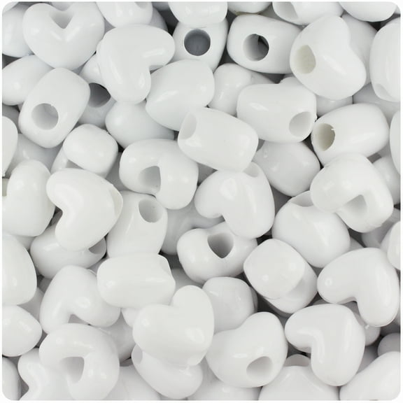 BeadTin White Opaque 12mm Heart Pony Beads (250pc)