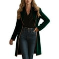 thumbnail image 3 of AGWOLF Long Trench Coats for Women Casual Single Breasted Velvet Jackets Fall Winter Open Front Peacoat Notched Lapel Outerwear, 3 of 10