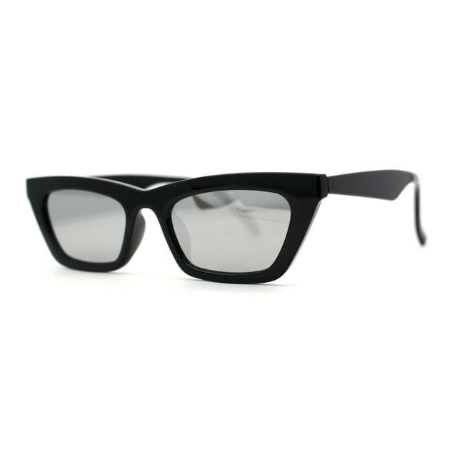 Lunettes de Soleil Oeil de Chat Carrées pour Femmes Noir Argent Miroir