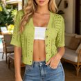 thumbnail image 2 of Sewkxo Women Crochet Cardigan Sweaters Lightweight Summer Boho Open Front Knit Shrug 1/2 Sleeve Beach Cover Up,Fluorescence Yellow XL, 2 of 8
