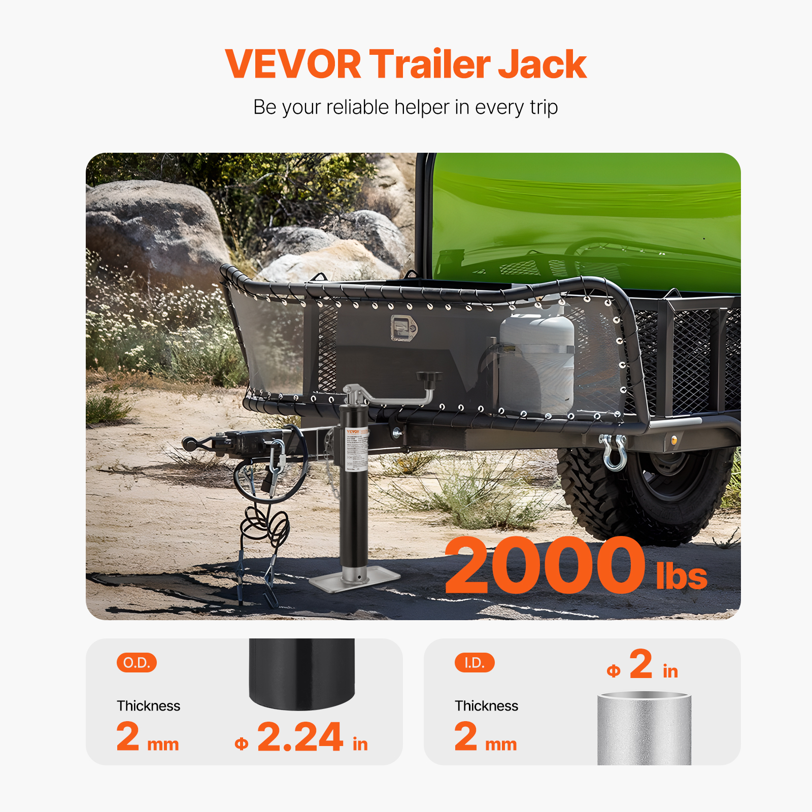 VEVOR Trailer Jack, 2000 lbs Dynamic Load Capacity, Weld-on Pipe-Mount Swivel Trailer Jack, 10" Lift Trailer Jack Stand with Handle for RV Trailer, Horse Trailer, Utility Trailer, and Yacht Trailer