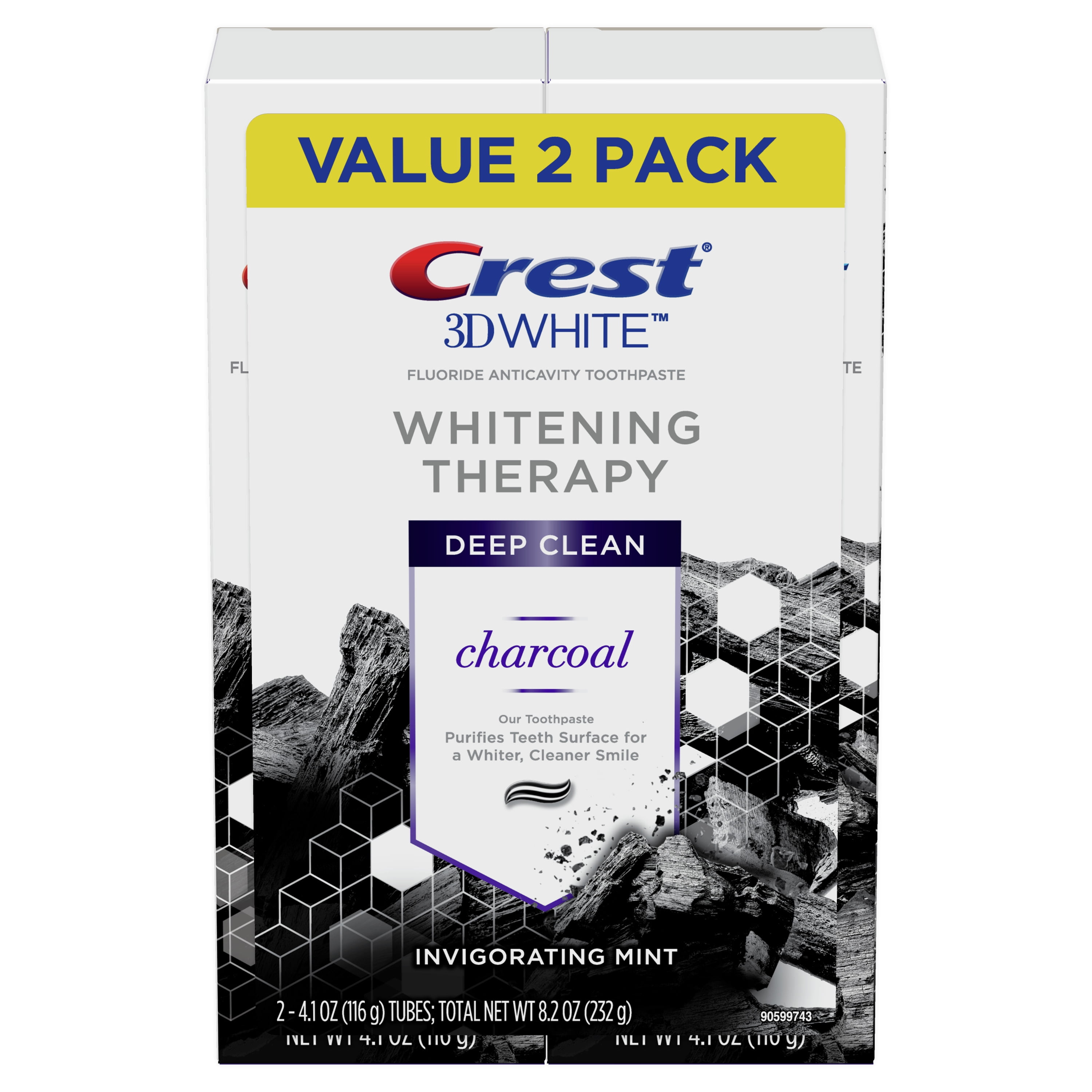 Crest 3D White Whitening Therapy Charcoal Deep Clean Toothpaste, Mint, 4.1 oz, 2 Pk